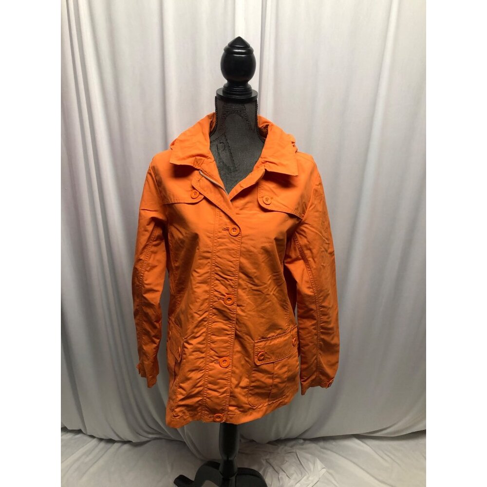 Lands End Orange Hooded Lightweight Jacket Womens Size Medium Water Resistant